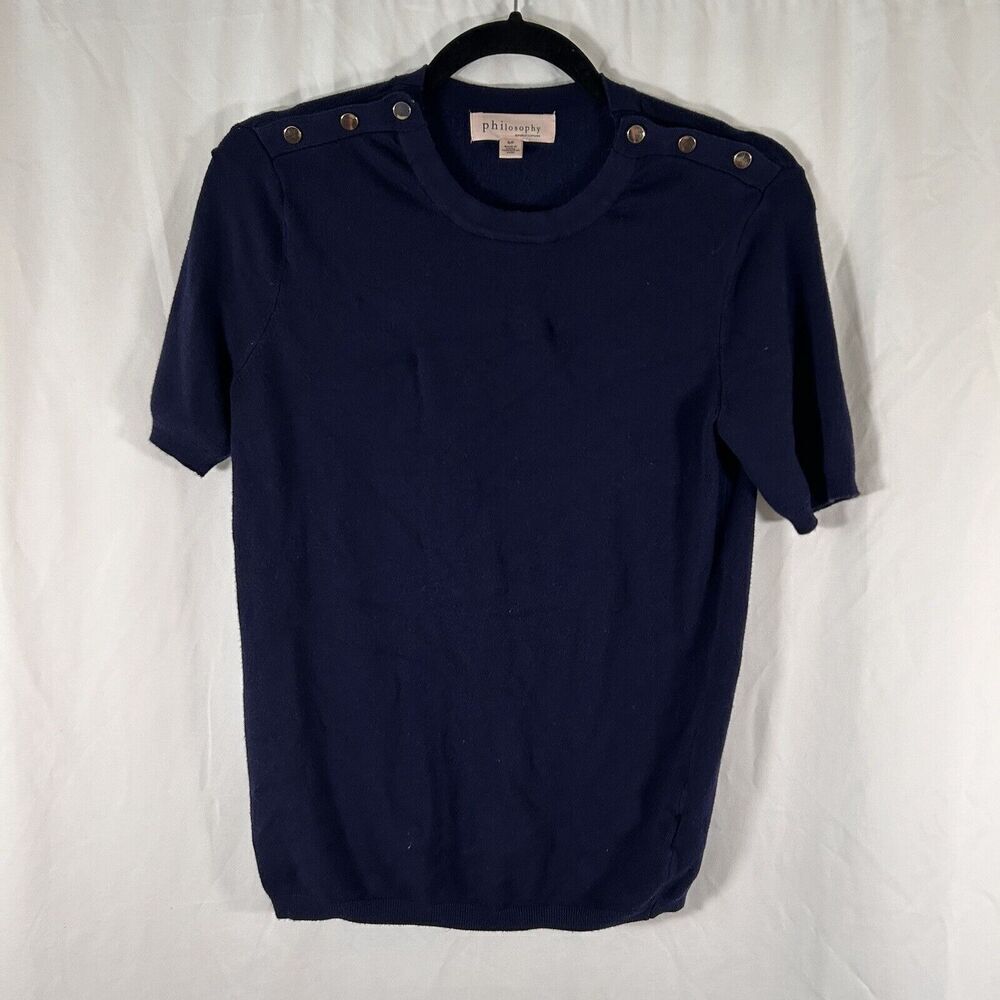 Philosophy Blouse Women's Small Blue Short Sleeve Crew Neck Snap Shoulder Top